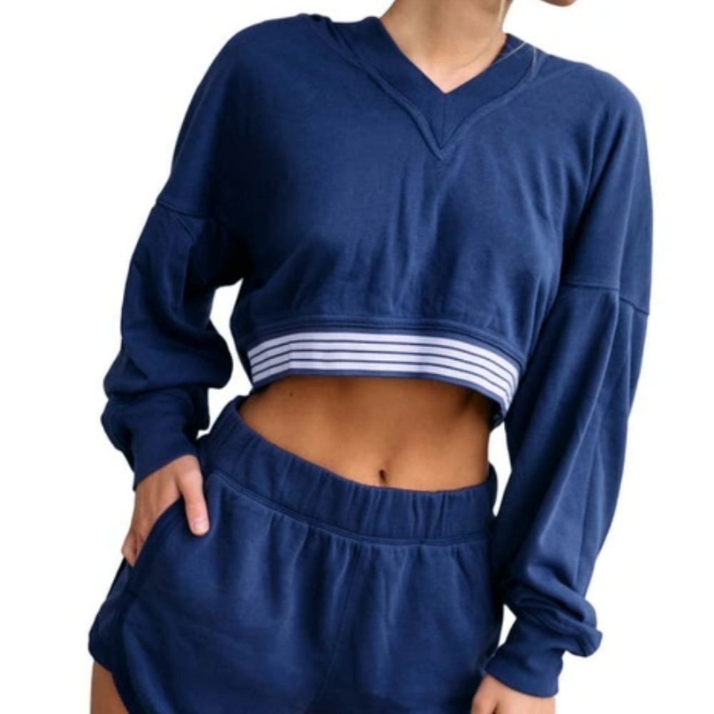 FP Movement Grand Slam Navy Blue Cropped Hoodie X-Small